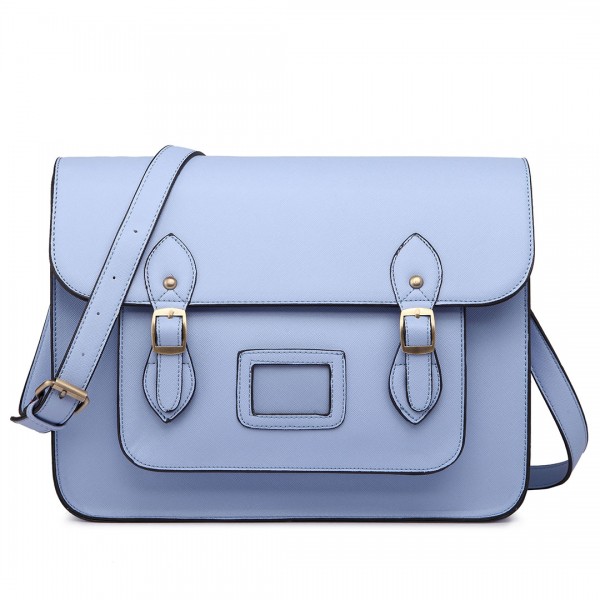 LT1665 - Miss Lulu Plain Leather Look School Work Satchel - Light Blue LT1665 - Miss Lulu Plain Leather Look School Work Satchel - Light Blue